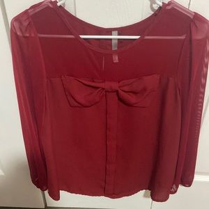 Long sleeve blouse in dark red